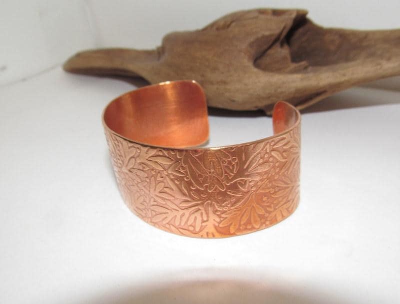 Copper Floral Print Embossed Cuff, boho paisley jewelry, personalized cuff bracelet, Bff gift, western jewelry cuff,, view 2