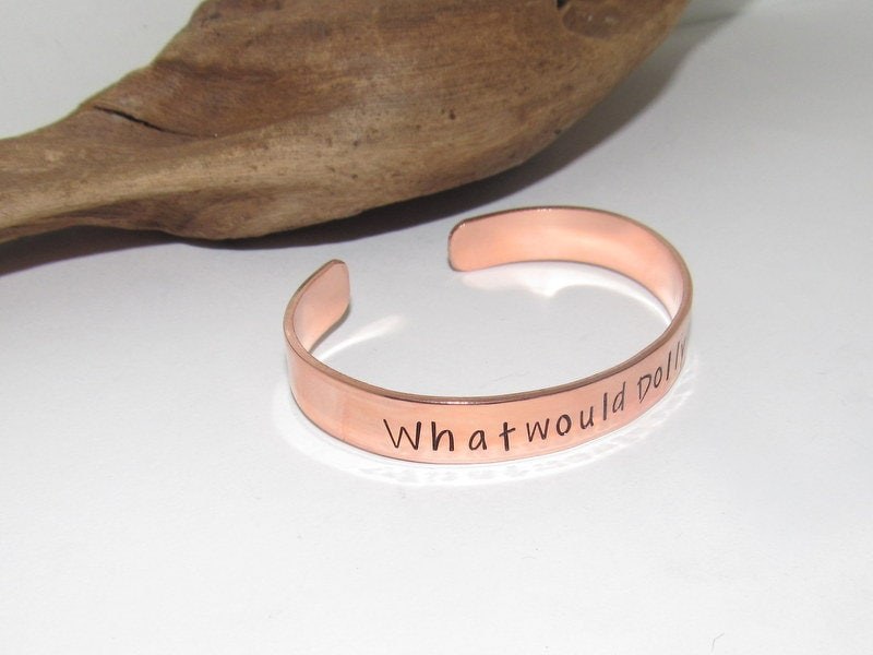 What would Dolly do cuff, country girl jewelry, custom stamped jewelry, personalized jewelry, brides maids gifts,, view 3