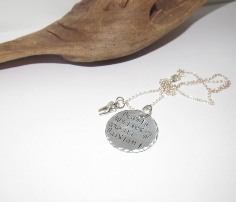 Pearly whites are my passion necklace, gift for dental assistants, dental hygienist graduation gift, dental staff gifts, stamped jewelry, view 2