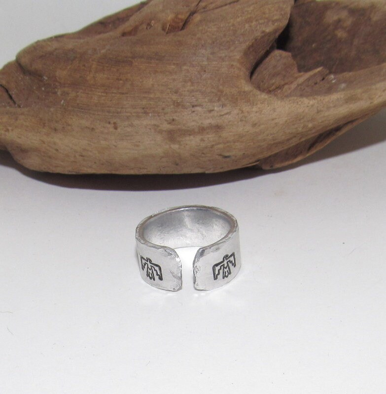 Thunderbird ring, Western Adjustable stamped ring set, adjustable ring for women , adjustable silver ring, stamped jewelry, boho ring, view 5