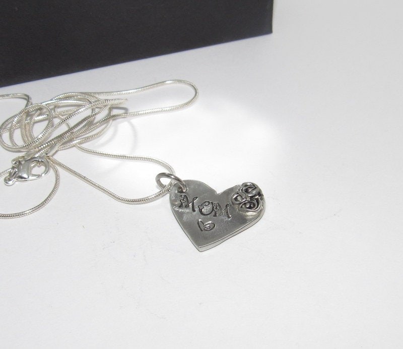 Personalized mom necklace , Pewter Mimi charm necklace, mothers jewelry, custom hand stamped jewelry gift for grandma, view 4