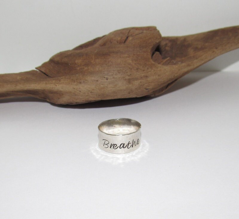 Sterling silver Breathe ring, secret message ring, thumb ring ,custom personalized jewelry, hand stamped jewelry for mom,, view 2