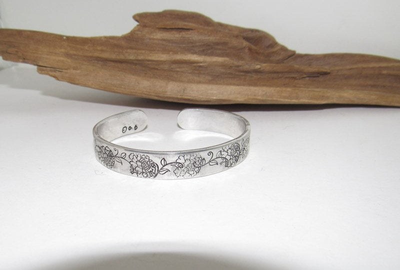 October Birth flower bracelet, stamped jewelry, personalized jewelry, brides maids gifts, nature flower jewelry, view 5
