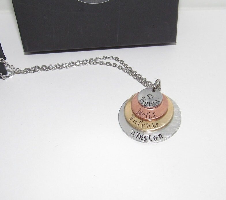 4 layer mothers necklace , kids name necklace, custom hand stamped jewelry, personalized jewelry necklace for her, engraved jewelry
