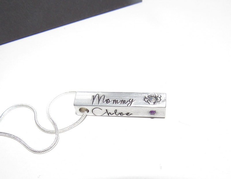 4 side pewter bar necklace, personalized mom necklace, names necklace , handstamped jewerly, handstamped jewelry