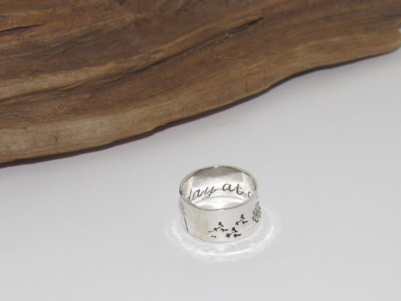 Sterling silver dandelion fluff ring, secret message ring, thumb ring ,custom personalized jewelry, hand stamped jewelry for mom,, view 2