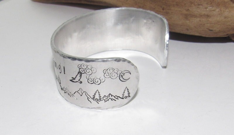 The mountains are calling cuff, Mountain theme Wide silver bracelet, adjustable personalized cuff, stamped silver cuff bracelet,, view 7