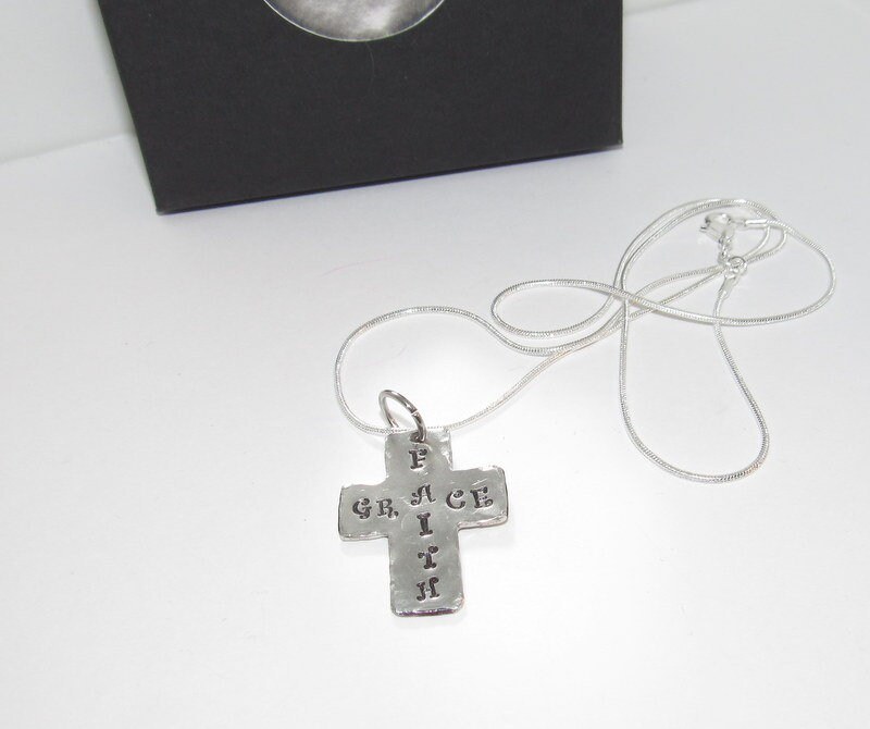 personalized Faith cross necklace, personalized cross jewelry, custom stamped Faith gift for mom, best friend encouragement gift