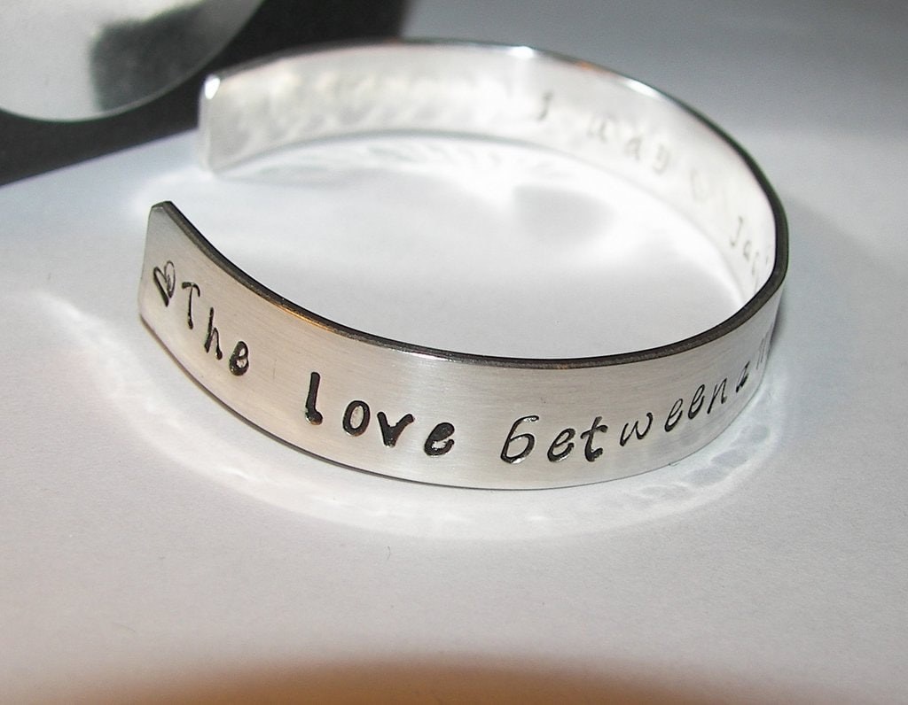 The love between a mother and a daughter is forever Pewter cuff, hand stamped cuff bracelet personalized jewelry, handstamped jewelry, view 2
