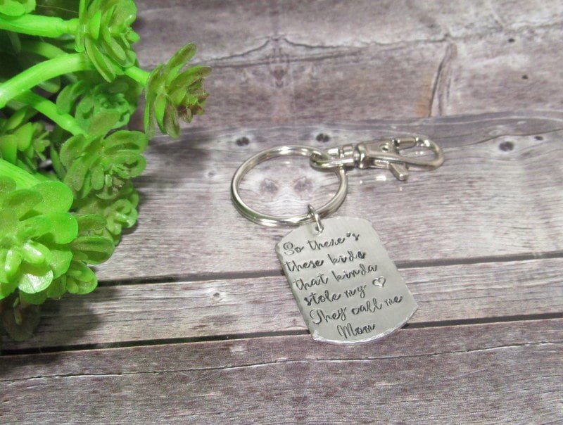 Pewter So there's these kids that stole my heart they call me mom or dad, Key ring with kids names, custom personalized handstamped jewelry, view 8