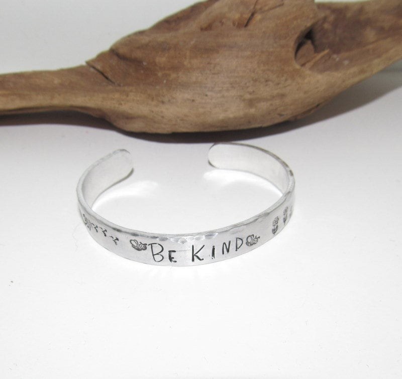 Sterling silver Be kind affirmation cuff bracelet, bridesmaid gifts, best friend gift, personalized bracelet for her, handstamped jewelry