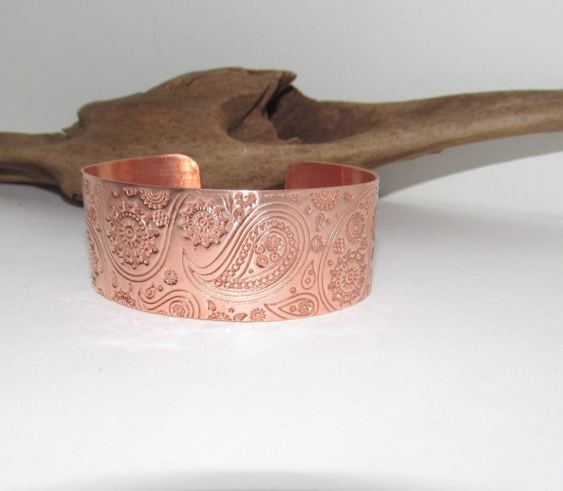 Copper Paisley Floral Print Embossed Cuff, boho paisley jewelry, personalized cuff bracelet, Bff gift, western jewelry cuff,, view 4