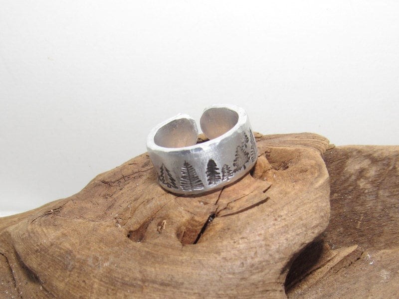 Sterling silver Trees Inspirational Ring, Nature Inspirational Ring, Personalized Hand Stamped Ring, Forest Hand Stamped Ring, view 7