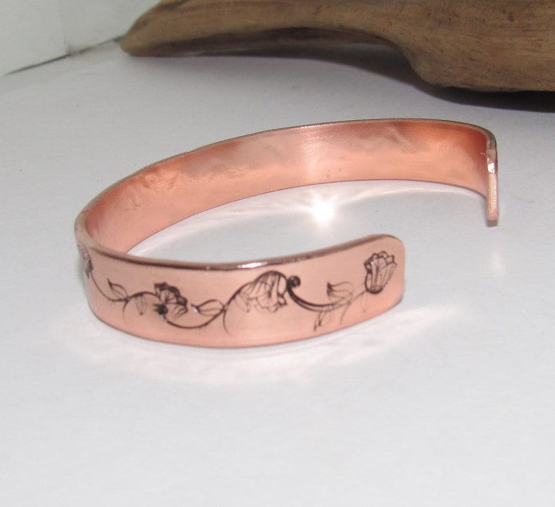 ready to ship copper humming bird bracelet, stamped jewelry, personalized gifts for brides maids, nature flower jewelry, view 4