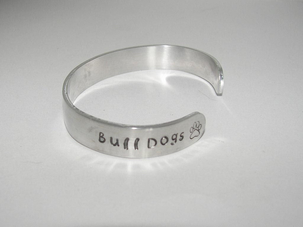 Pewter hand stamped cuff bracelet, gift personalized with name and school , custom handstamped jewelry, handstamped jewelry, view 3
