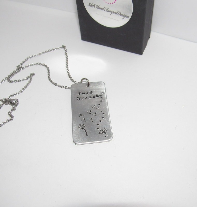 Just breathe gift, dandelion necklace, dragonfly necklace, personalized jewelry Mothers custom hand stamped jewelry, Custom saying necklace, view 4