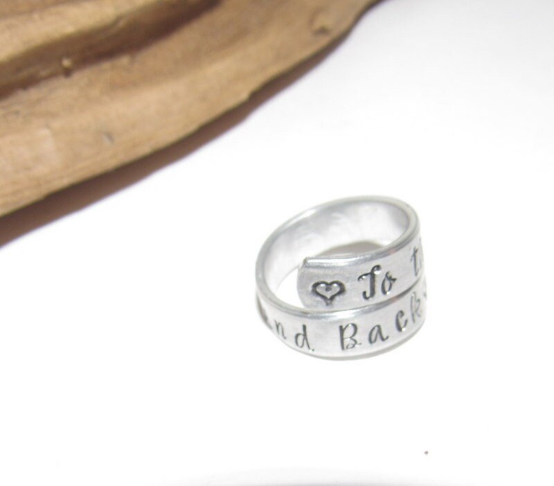 Pewter ring I love you to the moon and back , custom personalized jewelry, hand stamped jewelry ring for friend , gift for best friend, view 2
