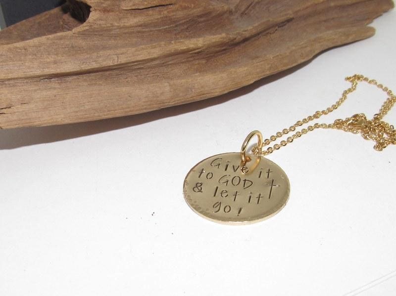 Give it to God stamped necklace, let go and let God, personalized engraved necklace , hand stamped jewelry , encouragement gift, view 2