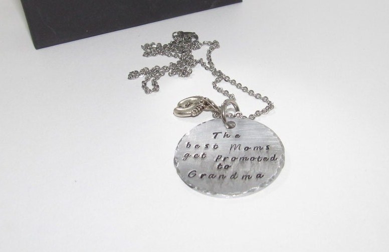 The best mom's get promoted to Grandma, hand stamped mothers necklace for grandma, personalized jewerly, handstamped jewelry, view 2