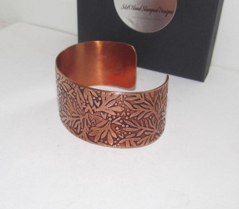 Copper Floral Print Embossed Cuff, boho paisley jewelry, personalized cuff bracelet, Bff gift, western jewelry cuff,, view 5