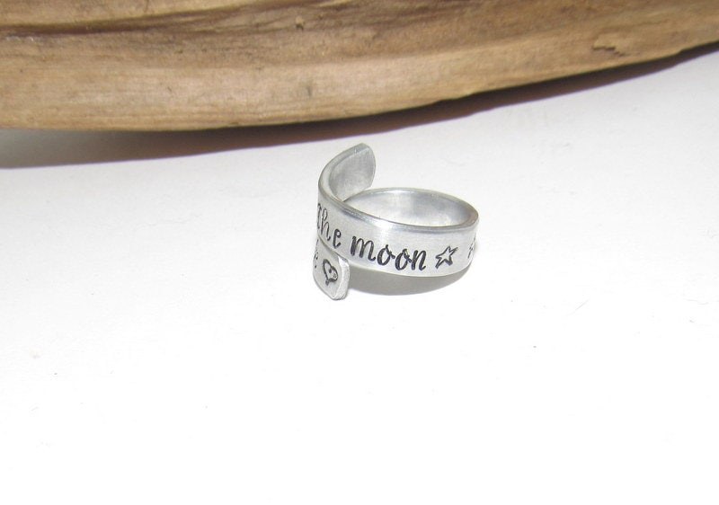 Pewter ring I love you to the moon and back , custom personalized jewelry, hand stamped jewelry ring for friend , gift for best friend, view 3