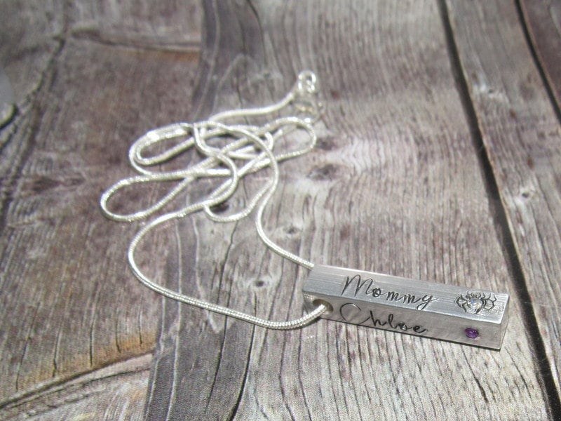 your wording 4 side pewter bar necklace, personalized necklace, names necklace , hand stamped jewelry, engraved mom necklace