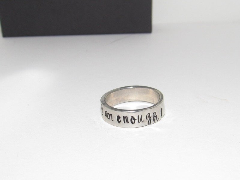 I am enough pewter ring, daily inspiration rings, stamped jewelry , personalized rings, custom rings, view 6