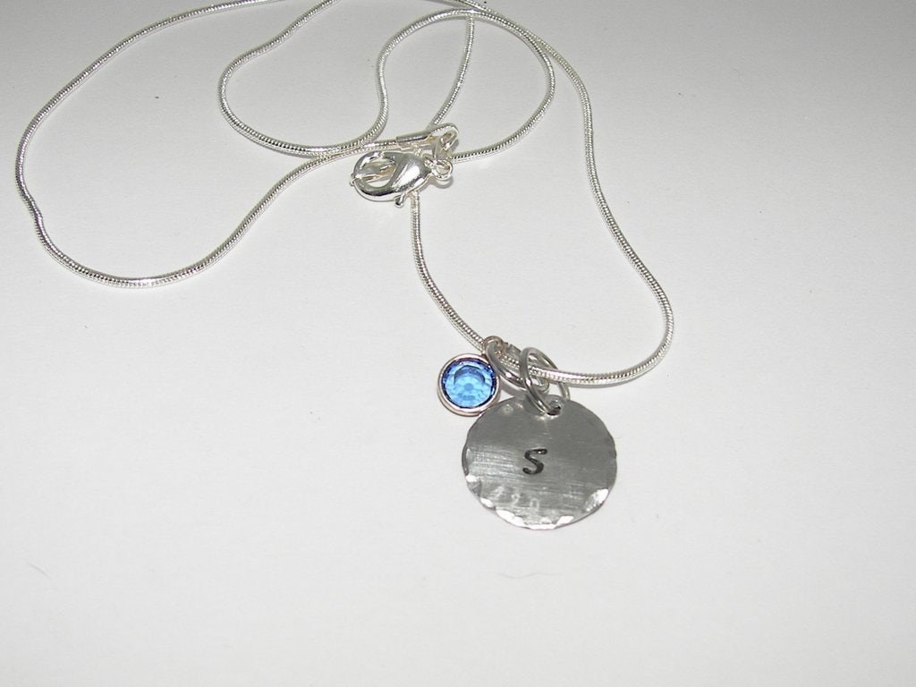 tiny inital necklace, personalized jewelry for mom, brides maid necklace, custom hand stamped initial jewelry, kids inital necklace, view 2
