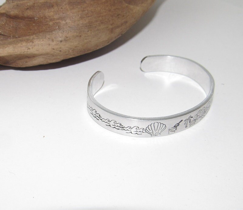 Beach life cuff bracelet, stamp jewelry, bridesmaid gifts, best friend gift, personalized bracelet for her, handstamped jewelry, view 3