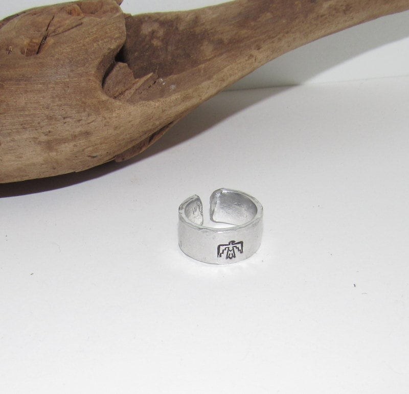 Thurnderbird Western theme Personalized Adjustable stamped ring, inspiration rings, adjustable silver ring, stamped jewelry, boho ring