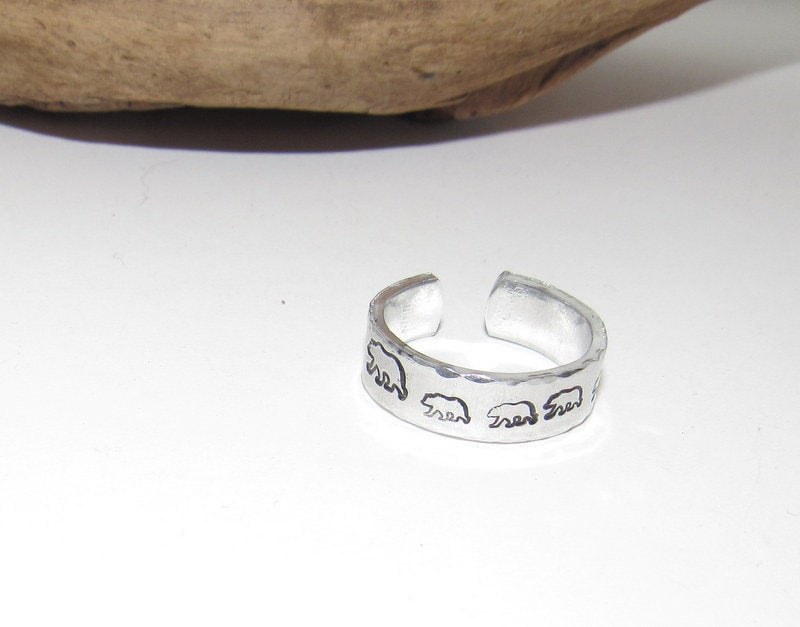 Mama bear ring, Adjustable stamped ring, bear ring aluminum ring, inspiration rings, adjustable silver ring, stamped jewelry,, view 2
