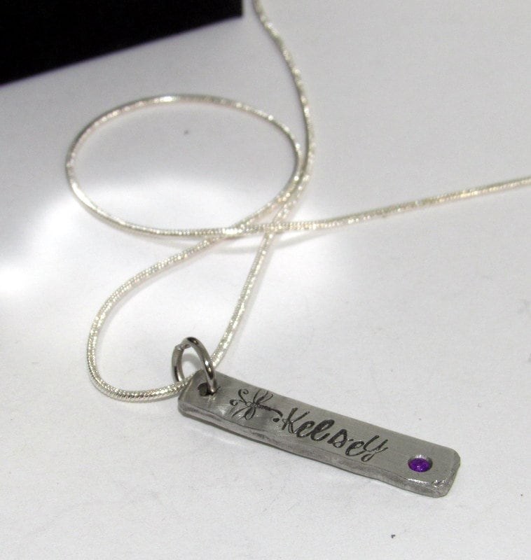 skinny pewter bar necklace with kids names, personalized jewelry for mom, mommy necklace for her, custom hand stamped jewelry, view 8