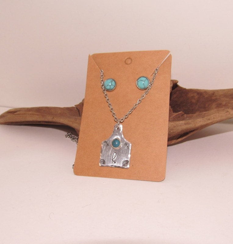 Initial necklace and earring set , personalized necklace pendant, Boho western theme necklace, western jewelry for her, pendant necklace, view 7