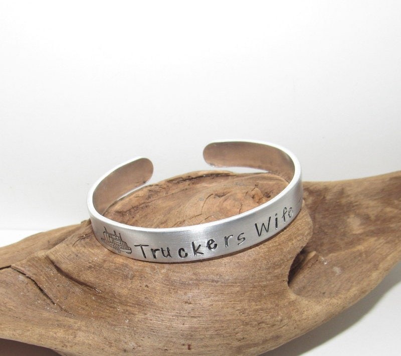 Trucking life cuff bracelet, Truckers wife gift, Personalized Adjustable stamped cuff bracelet, adjustable cuff stamped jewelry, view 5