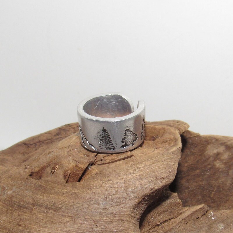 Mountain view Personalized Adjustable stamped ring, inspiration rings, adjustable silver ring, stamped jewelry, boho mountain ring, view 7