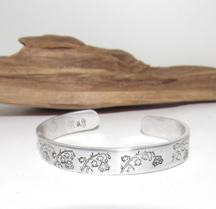 Sterling silver May Birth flower bracelet, stamped jewelry, personalized jewelry, brides maids gifts, nature flower jewelry, view 5