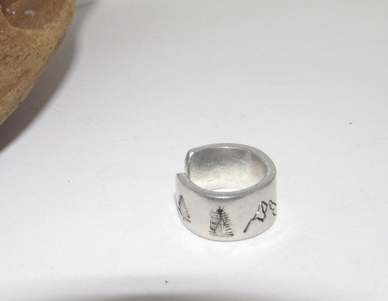 Mountain view Personalized Adjustable stamped ring, inspiration rings, adjustable silver ring, stamped jewelry, boho mountain ring, view 2