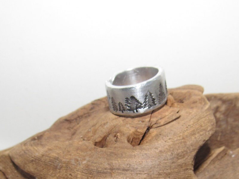Trees Inspirational Ring, Nature Inspirational Ring ,Personalized Silver Hand Stamped Ring, Forest Aluminum Hand Stamped Ring, view 5