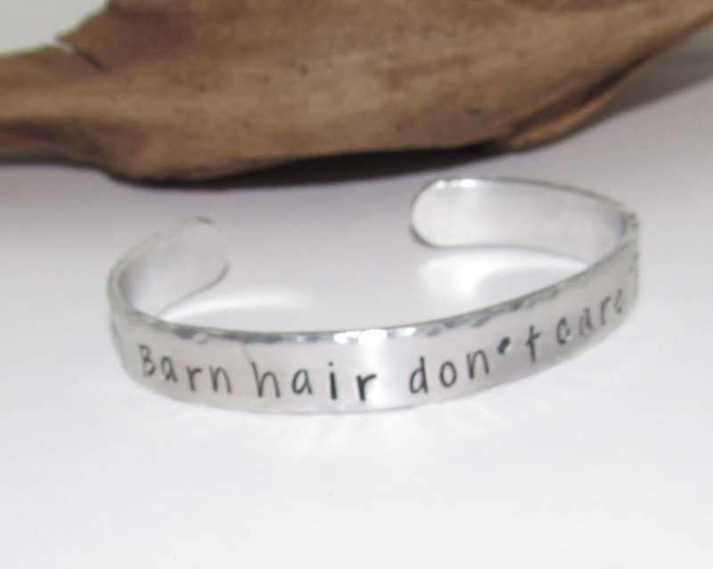 Pewter Barn hair don't care, horse lover jewelry, personalized cuff bracelet, Bff gift, western jewelry cuff,, view 5