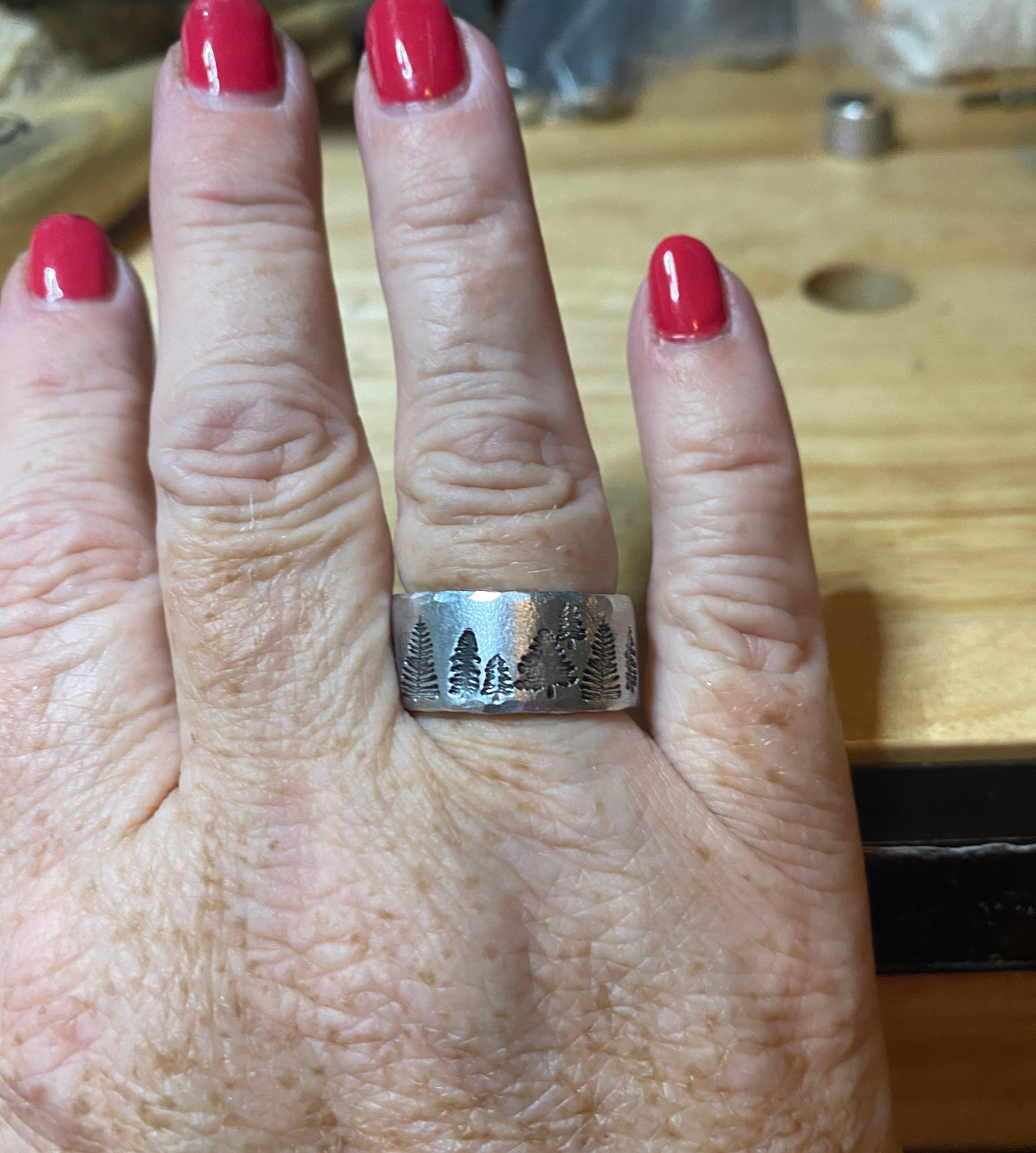 Trees Inspirational Ring, Nature Inspirational Ring ,Personalized Silver Hand Stamped Ring, Forest Aluminum Hand Stamped Ring, view 8