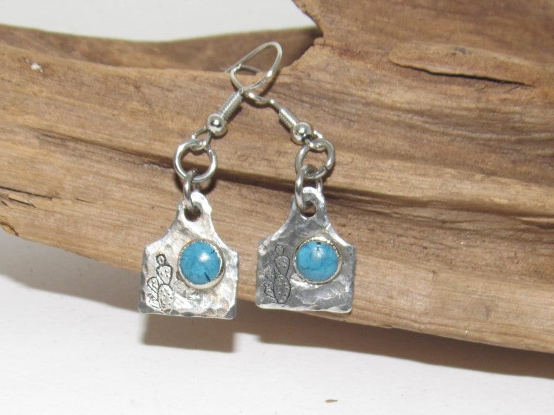 cow tag earrings, dangle drop earrings, farm animal jewelry, farm life jewelry , personalized earrings , stamped jewelry, bff cow lover gift, view 2