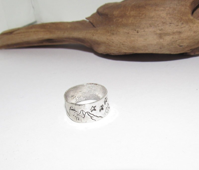 Sterling silver mountain ring ring, thumb ring ,custom personalized jewelry, hand stamped jewelry for mom, Anniversary gift for mom, view 4