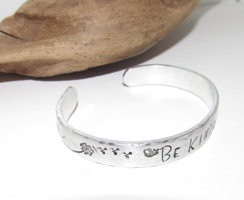 Sterling silver Be kind affirmation cuff bracelet, bridesmaid gifts, best friend gift, personalized bracelet for her, handstamped jewelry, view 2