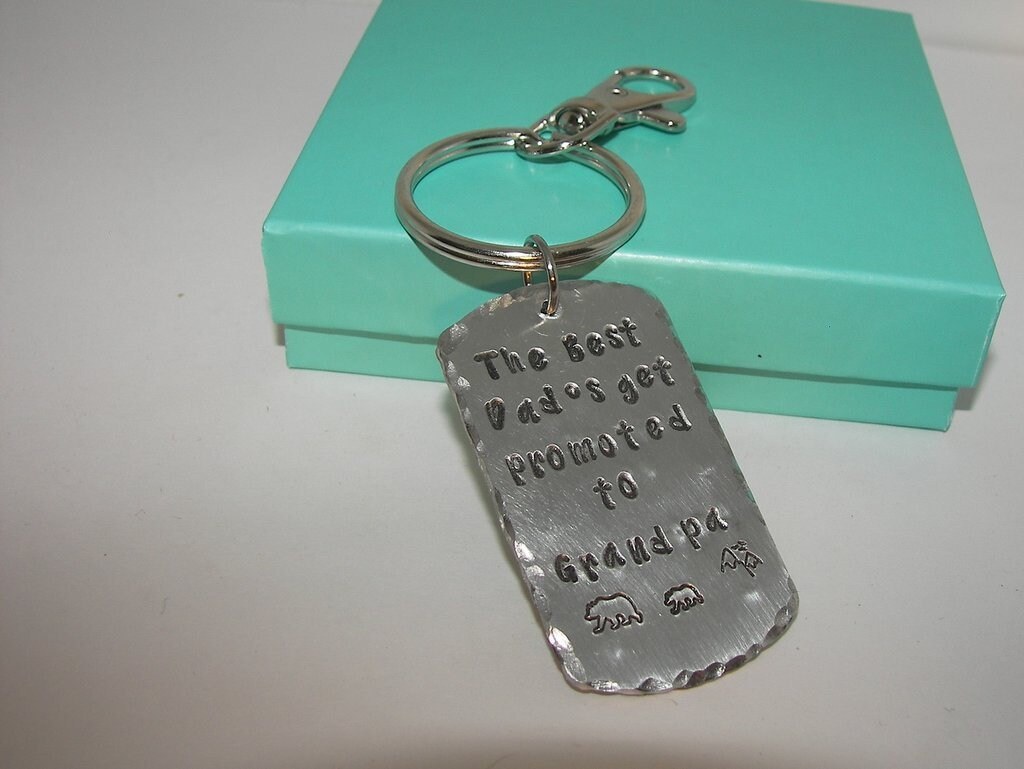 new granddad pewter keychain, grandfather keychain, gift for granddaddy, papa bear gift for dad, personalized keychain, handstamped jewelry, view 3