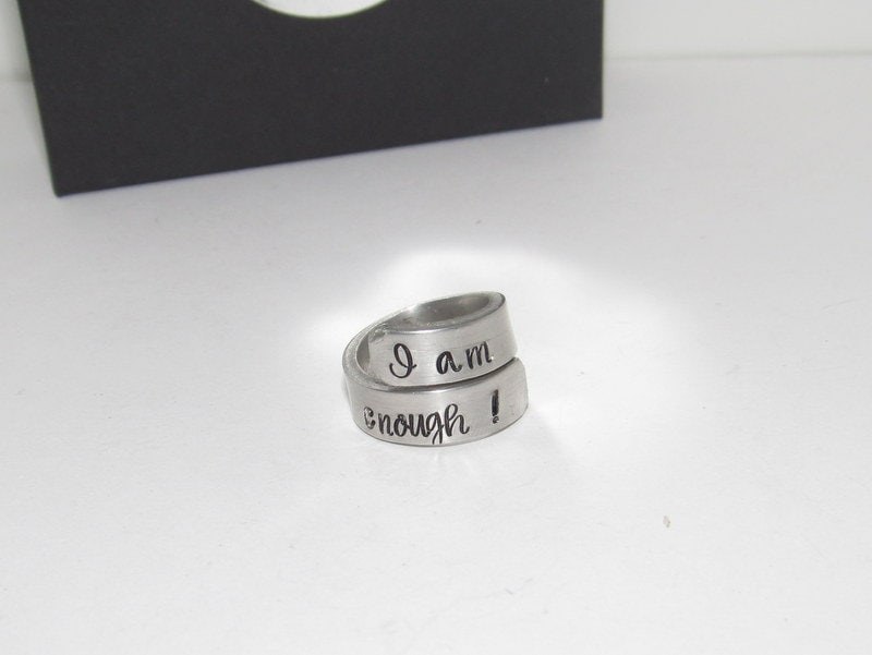 I am enough pewter wrap ring, daily inspiration rings, pewter wrap ring, stamped jewelry , personalized rings, custom rings, view 4