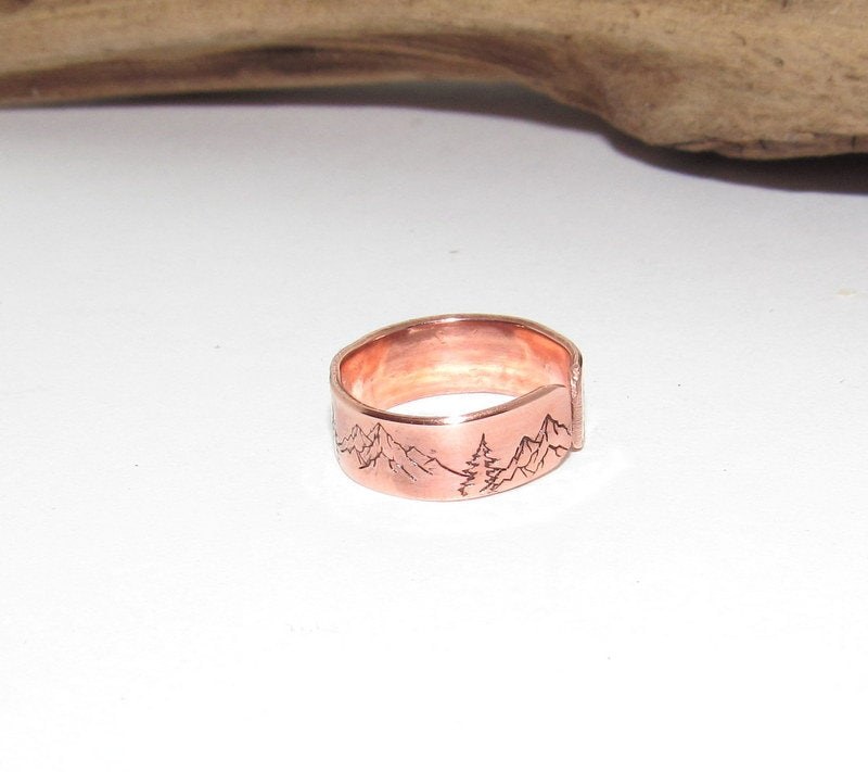copper mountain western ring, steer head ring, Personalized ring, Adjustable stamped ring, stamped jewelry,, view 2
