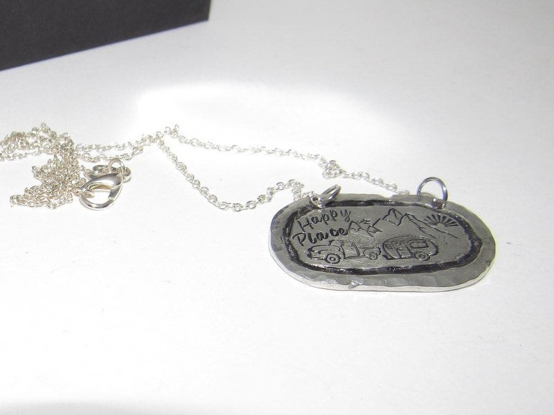My happy place mountain lover necklace, personalized jewelry for mom , Mothers custom hand stamped jewelry, handstamped jewelry, view 4