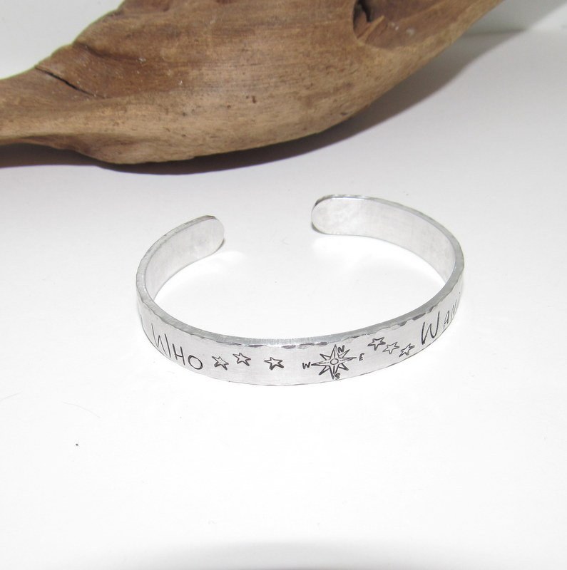Sterling silver cuff, All who wander are not lost cuff bracelet, inspirational bracelet, custom hand stamped bracelet, best friend gift,