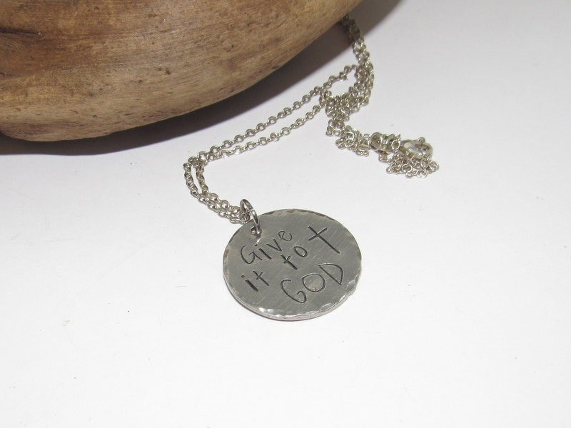 Give it to God stamped necklace, let go and let God, personalized engraved necklace , hand stamped jewelry , encouragement gift, view 4