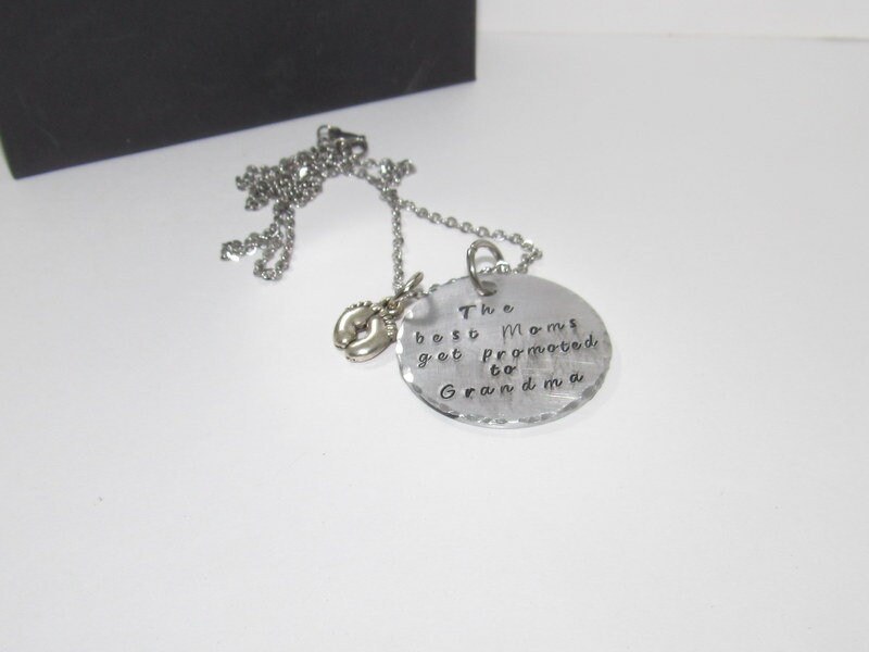 The best mom's get promoted to Grandma, hand stamped mothers necklace for grandma, personalized jewerly, handstamped jewelry, view 7